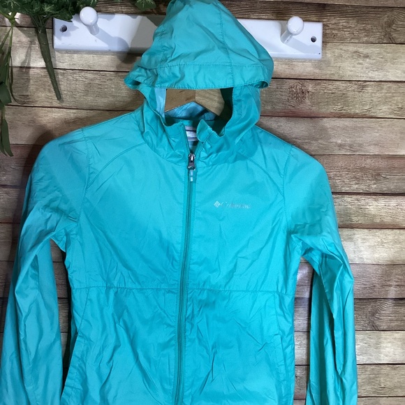 Little Girls Windbreaker Jacket Columbia Teal Green Full Zip Size 10/12 - Picture 1 of 5